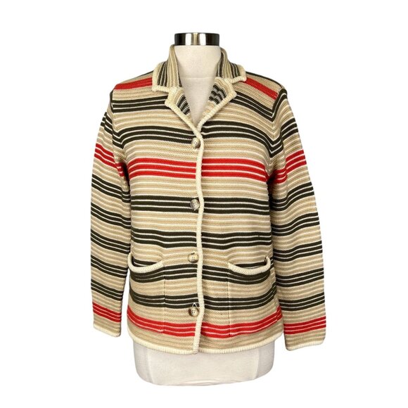 Worth Womens Striped Knit Button Front Cardigan Sweater Tan Brown Red size Small - Picture 1 of 11
